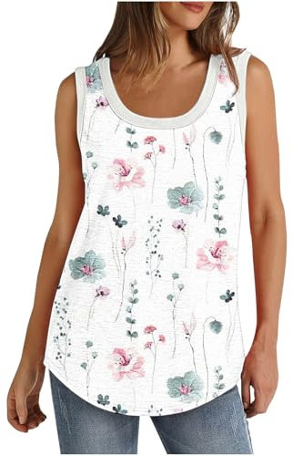 Vest Tops for Women Summer Tops Ladies V Neck Sleeveless T-Shirts Plus Size Floral Printed Casual Tank Top Loose Fit Soft Cotton Vests Gym Sports Camisole Tanks
