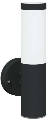 vidaXL Outdoor Wall Light Black 15 x 7.5 x 33 cm Stainless steel, Stylish Lighting for Living Room, Contemporary Accent Lamp, Cylindrical Design, Matte Finish, Versatile Light Source