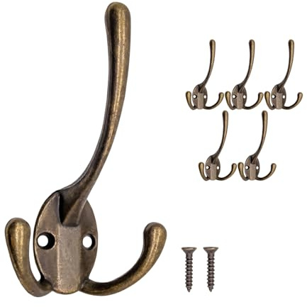Snowtain Antike Garderoben-Haken 3armig für Jacken & Handtücher | Antik Stil Haken aus Zinklegierung | Schraub- & Klebemontage | Garderobenhaken Retro Messing Optik