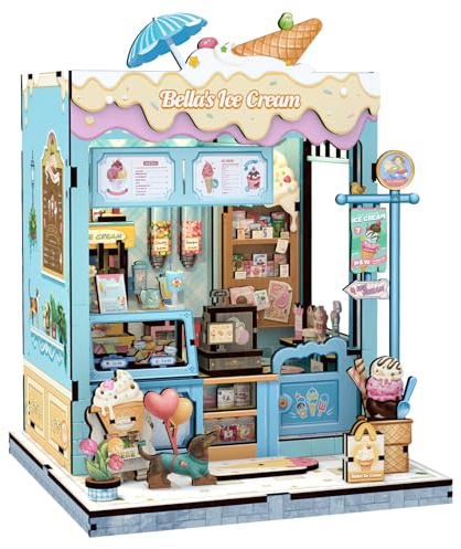 Cutefun Book Nook Kit - Miniatur Haus Bausatz mit LED-Beleuchtung - Kreatives DIY Modellbau Puzzle für Bücherregal Deko, Einzigartiges Geschenk für Puzzle-Liebhaberinnen(Bella‘s Ice Cream)