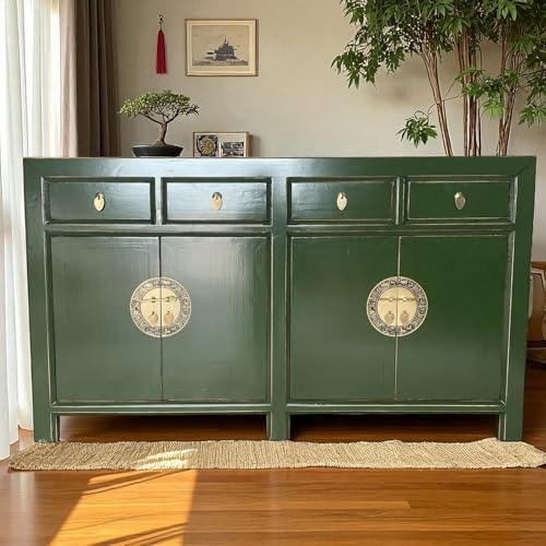 OPIUM OUTLET chinesische Kommode Asia Möbel asiatisches Sideboard orientalischer Schrank Anrichte Büffet Hochzeitsschrank Vintage komplett montiert grün Crocodile-Green