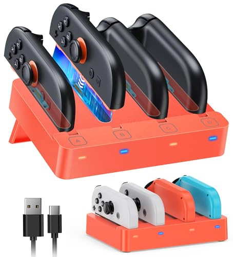 Chargeur Switch pour JoyCon 2/1, Station de Charge Switch 2/1/OLED, Orange | FYOUNG Chargeur Joycon Manette avec Support de Recharge Pliable & Indicateurs LED, Dock Compact pour Tous Modèles