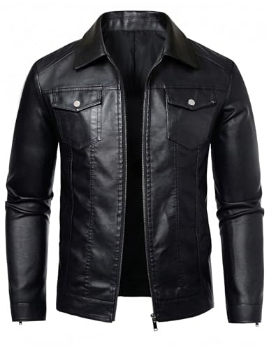 Zbrandy Leather Jacket Men Black Faux Leather Jackets Mens Moto Biker Coat Outwear Windproof M