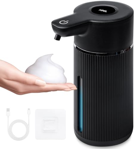Seifenspender Automatisch 420ML, Automatisch Schaum Seifenspender, Elektrischer 4 Stufen Induktionsblasen USB Wiederaufladbar, Ipx6 Wandbefestigung Für Bad/Küche(Schwarz)