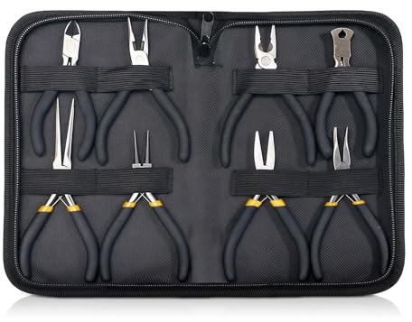 Juego de alicates de 8 piezas, minialicates con bolsa, juego de alicates para joyas, juego de alicates para el hogar, punta de aguja, nariz larga diagonal, curvada para electrónicos/modelismo/joyería