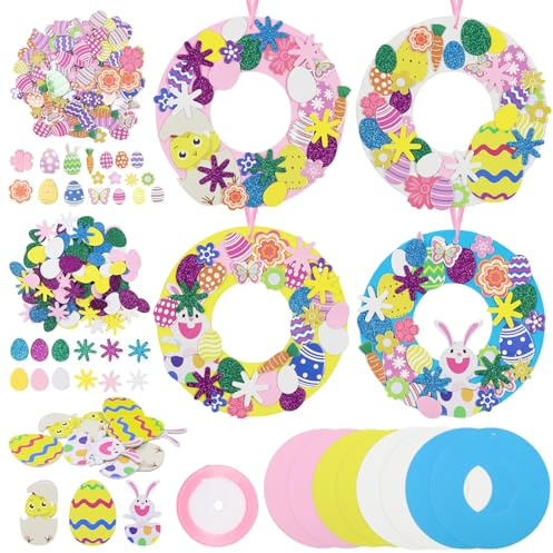 Giugio 8 Stück Ostern Basteln Kinder, Oster Kranz DIY Kit, Kaninchen Ei Osterkranz Bastelset, Osterhase Moosgummi Bastelset, Ostergeschenke Ostereier Kinderhandwerk Set für Junge Mädchen