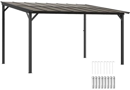 Outsunny Terrassenüberdachung Freistehend Aluminium ca. 3x4,3m Dunkelgrau | Terrassendach, Schräges Polycarbonat-Dach, Pergola zur Wandmontage, Pavillon, für Terrasse Veranda Hinterhof