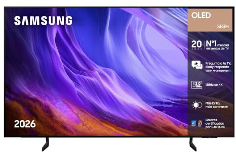 Samsung TV OLED S83H 65 4K Smart TV con IA y Pantalla sin Reflejos | Pantalla Sin Reflejos, Vision AI Companion, Ultimate Gaming Pack, OLED HDR, Colores certificados, Perfecto para gaming y cine