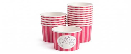 DeinPack 1000 Eisbecher 120 ml Universal Karton pink gestreift | Umweltfreundlich, Universal für Eis, Dessert, Fingerfood, Rund