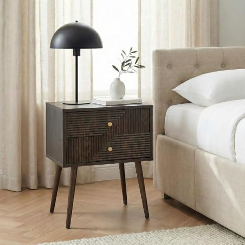 IDIMEX Nachttisch Livia mit 2 Schubladen, Dunkelbraun - Nachtschrank mit geometrischer Lamellenfront, Beistelltisch aus MDF, Nachtschrank im modernen Design, ideal für das Schlafzimmer