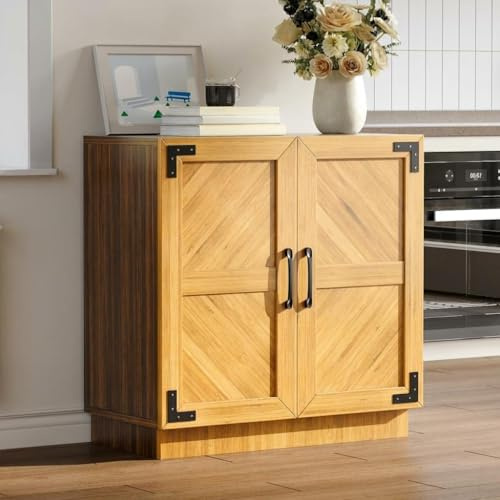 Lidzopas Modern Sideboard Buffet Cabinet – 31.5'' Wooden Storage Credenza with Adjustable Shelves & Doors – Large Capacity for Dining Room, Kitchen, Living Room, Coffee Bar, Entryway – Color: Black