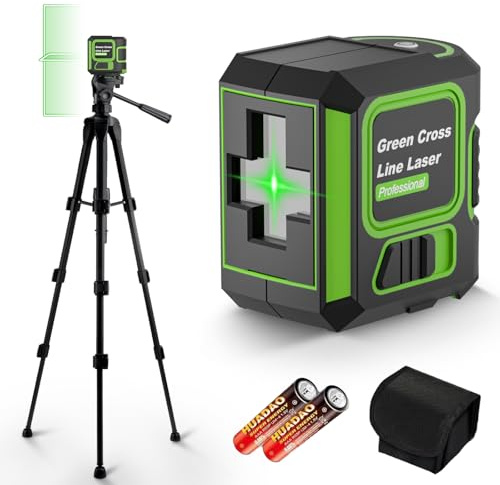 Kevsuvqin Livella Laser con Treppiede, Livella Laser Autolivellante 360, Laser Verde, IP54 Impermeabile, Luminosità Regolabile Livello Laser per Interior Design/Cantieri Edili (Include 2 Batterie AA)