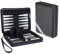 Compact Travel Magnetic Backgammon with Carrying Strap - Black with Grey Stripe