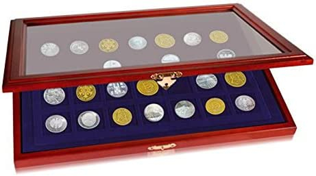 SAFE 5904 Vitrines en bois avec 28 compartiments carrés de 40 x 40 mm | 375 x 260 x 30 mm | Vitrine pour pour votre collection