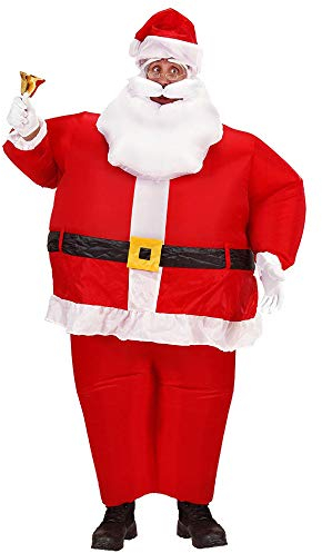 Widmann - Aufblasbares Kostüm Weihnachtsmann, mit integriertem Gebläse, Gürtel, Bart mit Schnurrbart, Hut, Karneval, Mottoparty