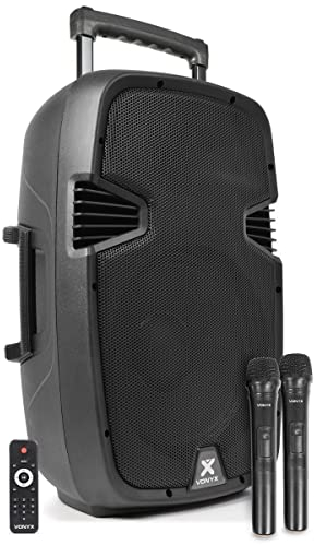 Vonyx SPJ-PA912 Altavoz portátil con batería 500W con Bluetooth, Reproductor MP3, woofer de 12 Pulgadas y Dos micrófonos inalámbricos