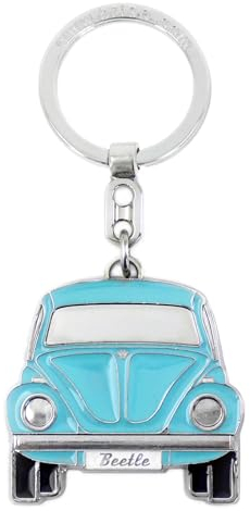 BRISA VW Collection - Volkswagen Emaillierter Metall Schlüssel-Anhänger-Ring Schlüsselbund-Accessoire Keyholder im Käfer/Beetle Design (Front/Blau)