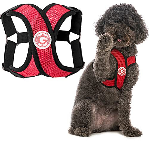 Gooby - Comfort X Step-In Hundegeschirr, erstickungsfrei, kleines Hundegeschirr mit Mikro-Wildlederbesatz und patentiertem X-Rahmen, Rot, Größe XL