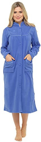 Vestaglia da donna in pile, taglie dalla 42 alla 58, con bottoni e tasche frontali, Blu, 14-16