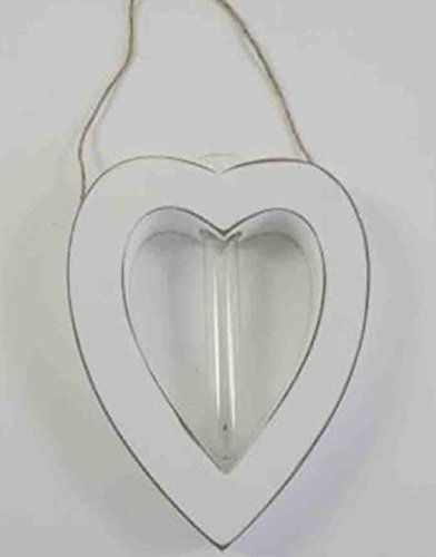 Shophaus24 Holzherz Vintage mit Glasröhrchen Vase und Hänger. 2 Stück