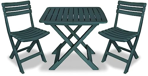 vidaXL Bistroset 3-TLG. Klappbar Balkonset Balkonmöbel Gartenmöbel Gartenset Gartengarnitur Sitzgruppe Tisch 2 Stühle Kunststoff Grün