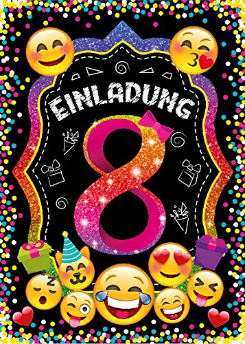 JuNa-Experten 12 Einladungskarten zum 8. Kindergeburtstag für Mädchen / Einladung achte Geburtstag / Einladungen zum Geburtstag / Kartenset für Kindergeburtstag / Glitzerdruck
