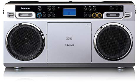 Lenco SCD-580 Ghettoblaster - lecteur CD portable - radio FM PLL - avec USB et Bluetooth - avec adaptateur secteur - argent