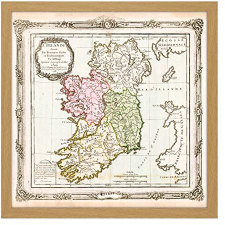 Map Antique De La Tour 1766 Ireland Historic Replica Square Wooden Framed Wall Art Print Picture 16X16 Inch