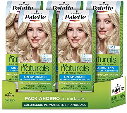 Schwarzkopf Palette Naturals - Tinte 12.1 Rubio Extra Claro Ceniza- Coloración Permanente Sin Amoníaco- Resultados de Color Natural (Pack de 5)