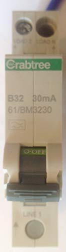 Crabtree 61/BM3230 B32 Miniatur RCBO 32A Typ B 30mA Starbreaker (Schraubklemmen oben und hinten Zinken unten)