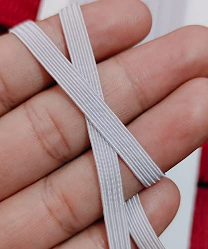Noshad® 6mm - 1/4 20m White Quarter inch 8 Cord Flat Elastic Band for Sewing DIY Mask, Arts and Crafts, Dressmaking, Haberdashery and Clothing Material (20 Meter / 22 Yard)