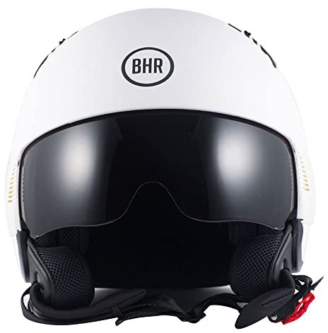 BHR Casco Demi-Jet 815 COMBY | Pratico Casco Scooter Omologato ECE | Casco Moto Jet con Plastiche Laterali Personalizzabili, Visiera Parasole & Sgancio Micrometrico | Bianco Opaco | XL