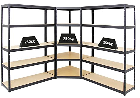 PROREGAL Mega Deal 1xEckregal und 2xSchwerlastregal Big Elephant 180x120x45 Fachlast 250kg Schwarz