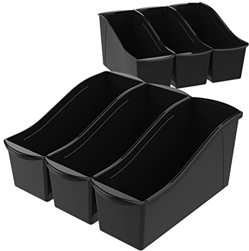 Storex Large Book Bin - Interlocking Plastic Organizer for Home, Office, and Work Space - Black, 6-Pack (70109C06C)