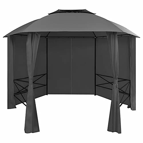 Atlojoys Gartenpavillon mit Vorhängen, Pavillon, Seitenteile für Pavillon, Winterfest, Pergola, Grillpavillon, Gazebo, Partyzelt, Hexagonal 360x265 cm