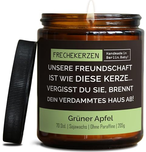 Lustige Duftkerze mit Spruch für Beste FreundIn | Handgemacht aus Sojawachs | In Geschenkbox | Nachhaltiges Geschenk Freundschaft Freundin Freund Partner Schwester BFF |Apfel