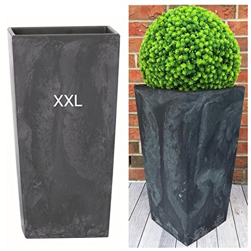 MELTOM Blumenkübel mit Einsatz Slim Hoch Quadratisch Beton Optik Farbe: Anthrazit XXL (BxH): 31 x 62 cm