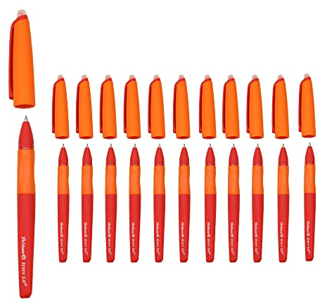 Pelikan Erase 2.0 Ergonomisch radierbarer Roller mit roter Tinte, für Rechts- und Linkshänder, für die Schule, inklusive roter Nachfüllmaschine, nachfüllbar, 12 Stück