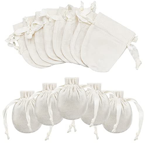 nbeads 12 Stück Weiße Kordelzug Samtbeutel, 10x8 cm Kordelzug Schmuckbeutel Samtbeutel Süßigkeiten Geschenktüten Für Hochzeit Geburtstag Weihnachten Gastgeschenke