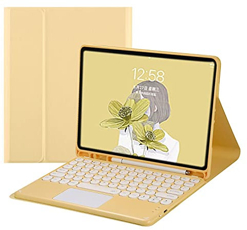 Disonbeir Touchpad Keyboard Case for iPad 11th Gen 11 (A16, 2025)/ iPad 10th Generation 2022 10.9 inch Case with Cute Round Key Detachable Color Touch Keyboard (Yellow)