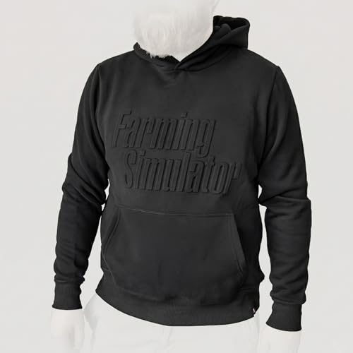 Sweat à Capuche pour simulateur agricole Taille XL, Pull en 100% Coton, avec Inscription, Couleur Noire, avec Applications en Cuir, simulateur de Ferme