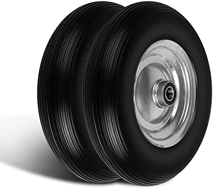 Forever Speed Vollgummi Reifen Schubkarren Reifen PU Stahlfelge 390mm /4.00-8 25mm Gummirad Schwarz 2Pcs