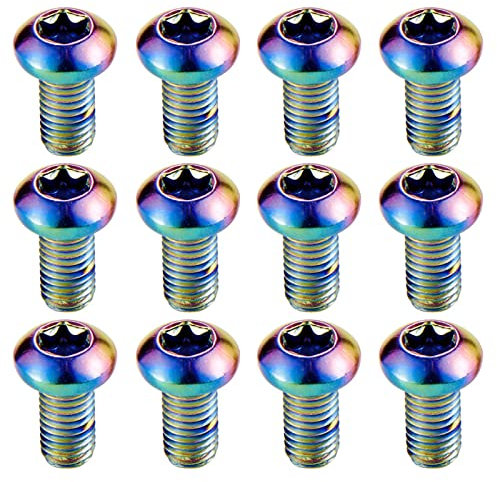 OneGas 12PCS Titanium Bike Screw,M5 x 10mm Ti Titanium Bolts Torx, Bicycle Disc Brake Rotor Bolts Nuts Torx T25 Head for MTB,Road Mountain Bike(Colorful)