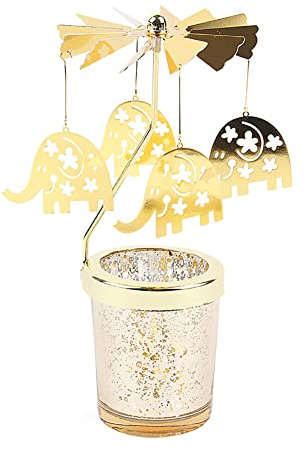 Surakey Windlicht Teelichtkarussel aus Glas Teelichthalter,Karussell Teelichter Kerzenhalter,Motiv Elefant Windlichter Teelicht Kerzen-Halter Geschenk Dekoration für Hochzeit,Geburtstag,Weihnachten