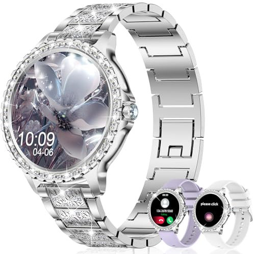 Smart Watch da donna con diamanti (rispondere/effettuare chiamate), 1,32 pollici, Smart Watch a schermo intero per Android/iOS, fitness tracker con frequenza cardiaca, ossigeno nel sangue