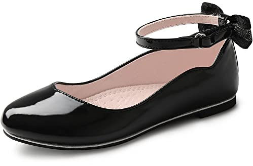 FUPPIA Girls Dress Shoes Mary Jane Princess Shoes Ballet Flat Wedding Party Shoes with Ankle Strap for Little Big Kids Black Size 3