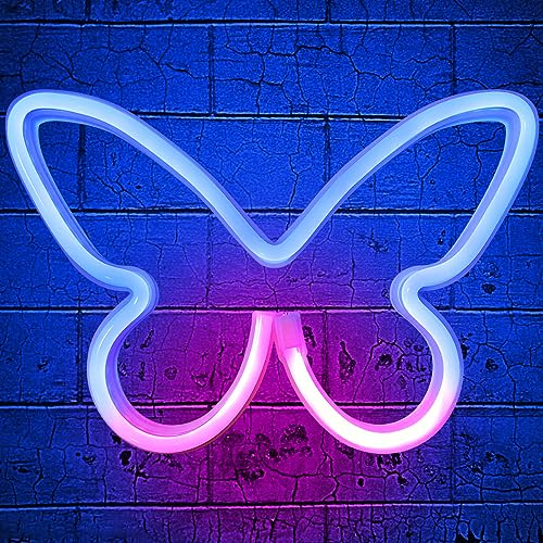 YATOSEEN Schmetterling Leuchtschilder, USB oder 3 AA Batterie Betriebene Neon Lichter, LED Licht Kunst Wanddekoration für Schlafzimmer, Zimmer, Wanddekoration Bar Party Weihnachten Geburtstag