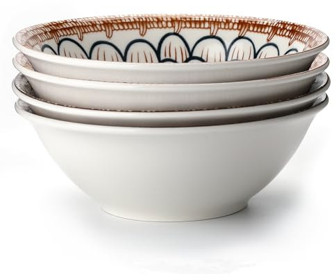 TuYines Lot de 4 bols à céréales en céramique de 700 ml, bols à dessert en porcelaine, bols à soupe, bols de petit déjeuner, bols de service pour crème glacée, riz, soupe, dessert, micro-ondes et