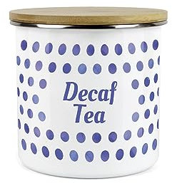 Purely Home Indigo Blue Polka Dots Decaf Tea Storage Canister - Spotty Dotty Dark Blue And White Metal Enamel Medium Sized Food Storage Container