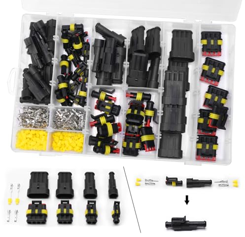 Miiepls 408 Stück Wasserdichte Kabel Steckverbinder, 1/2/3/4 Pin Auto Wasserdichte Steckverbinder Stecker und Buchsen Elektrische Anschlüsse Kabel für Motorräder Auto Boots LKW mit 1 Aufbewahrungsbox